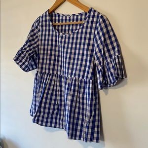 ☀️☀️2/$15 Blue Gingham Shirt with ruffle sleeves